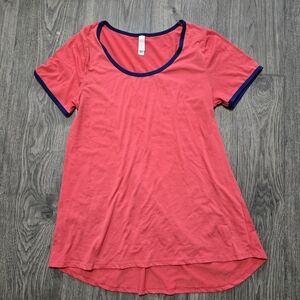 LuLaRoe Coral Short Sleeve Top with Navy Trim